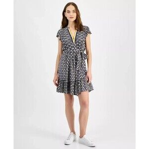 Nautica Jeans Women’s Crochet-Trim Flutter-Sleeve Short Dress, Gray, S